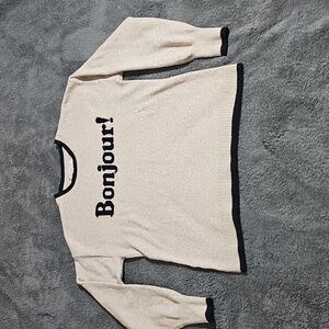 LOFT Bonjour! Beige Sweater with Black Trim French Size S